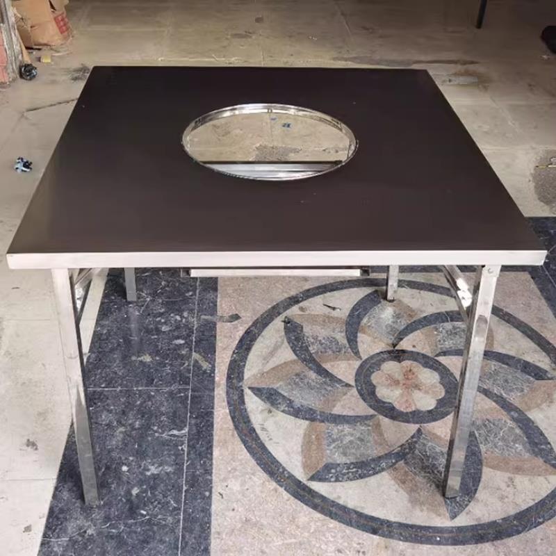 火锅桌不锈钢地锅鸡方桌烤肉桌桌椅组合桌子打边炉铁艺圆桌商用