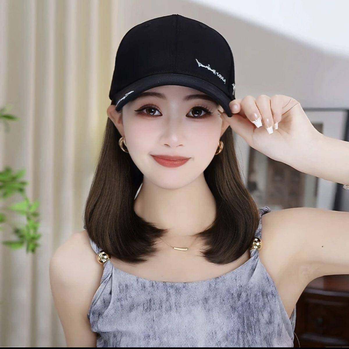 假发帽子一体女款夏天时尚2025新款网红棒球帽子带假头发全头套女