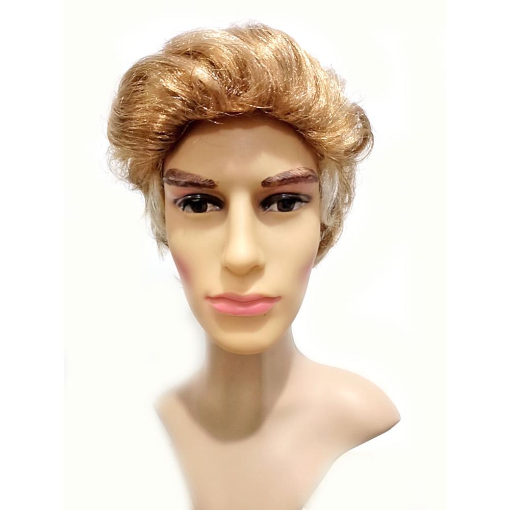 2025新欧美男士蓬松羊卷金色飞机头后翻大后头男士表演假发