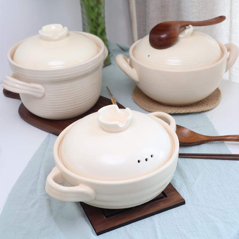 砂锅汤煲素色中式陶瓷家用煲汤广口炖锅汤锅双耳沙锅燃气灶耐高温