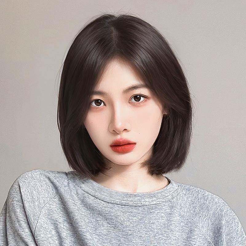假发女短发全头套一刀切中分八字浏海波波头彷真全真人发假发套式