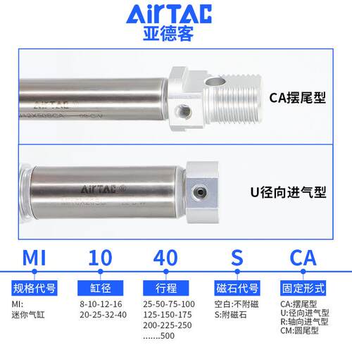 装亚德客气动型迷你气缸MI32XWYJ25X50X75X1小00X125原X15X2000SU