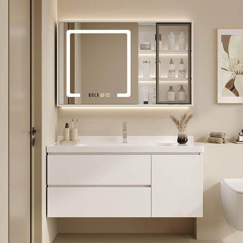 实木陶瓷一体挂墙智能盆浴生室柜组合卫间组洗手洗漱53台洗脸盆柜