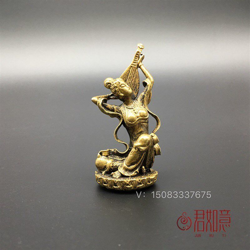 纯铜敦煌反弹琵琶女小摆件实心铜飞天女神仙女舞女铜把件铜器古玩