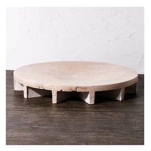 轻奢侘寂风黄洞石茶几零食柜居家电视柜台面家具饰品水果拖盘摆件