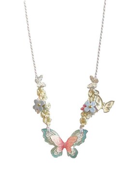 粉蓝小蝴蝶编绳手链女2025年新款甜美轻奢项链小清新设计感手饰