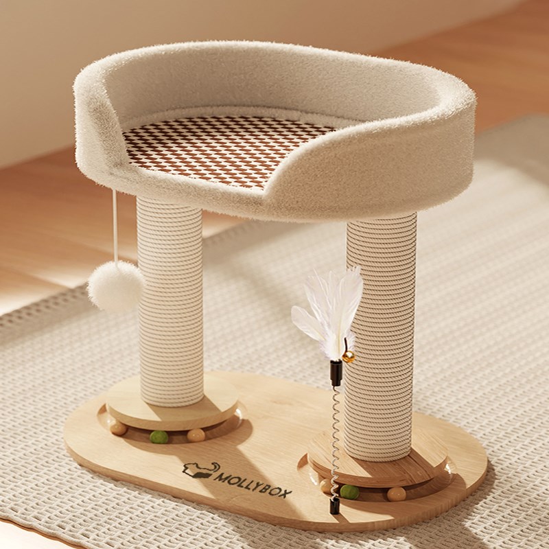 实木猫爬架小型家用猫架猫窝一体四季通用爬柱靠墙占地小不占空间