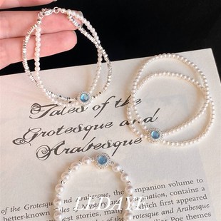 李大爷的店 海蓝宝珍珠手链系列复古百搭手工编织高级显白手串