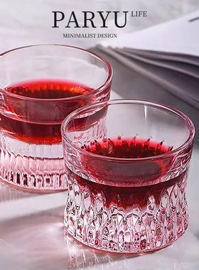 PARYU新款粉色威士忌酒杯轻奢月盏杯水晶玻璃杯厚底洋酒杯