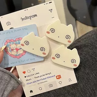 卡通软妹猫头椭圆晕晕猫饼发夹鸭嘴夹刘海夹可爱少女心发饰