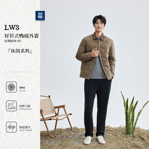 羽物男装秋冬新款男装菱形格休闲波浪衬衫加厚鸭绒外套MY25W039W3