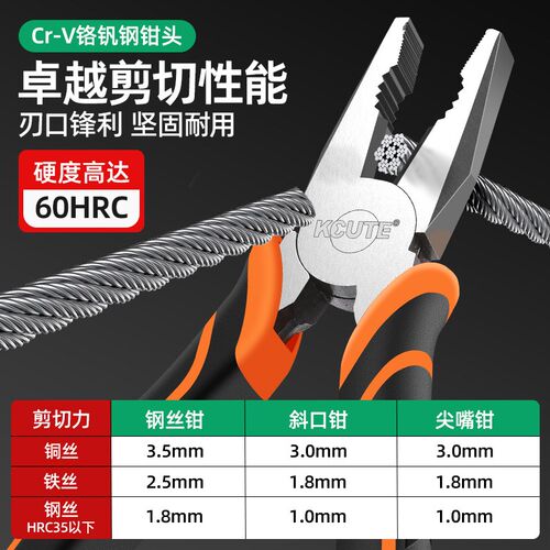 老虎钳子尖嘴钳多功能万用钢丝钳家用工业级斜口剪钳省力工具大全