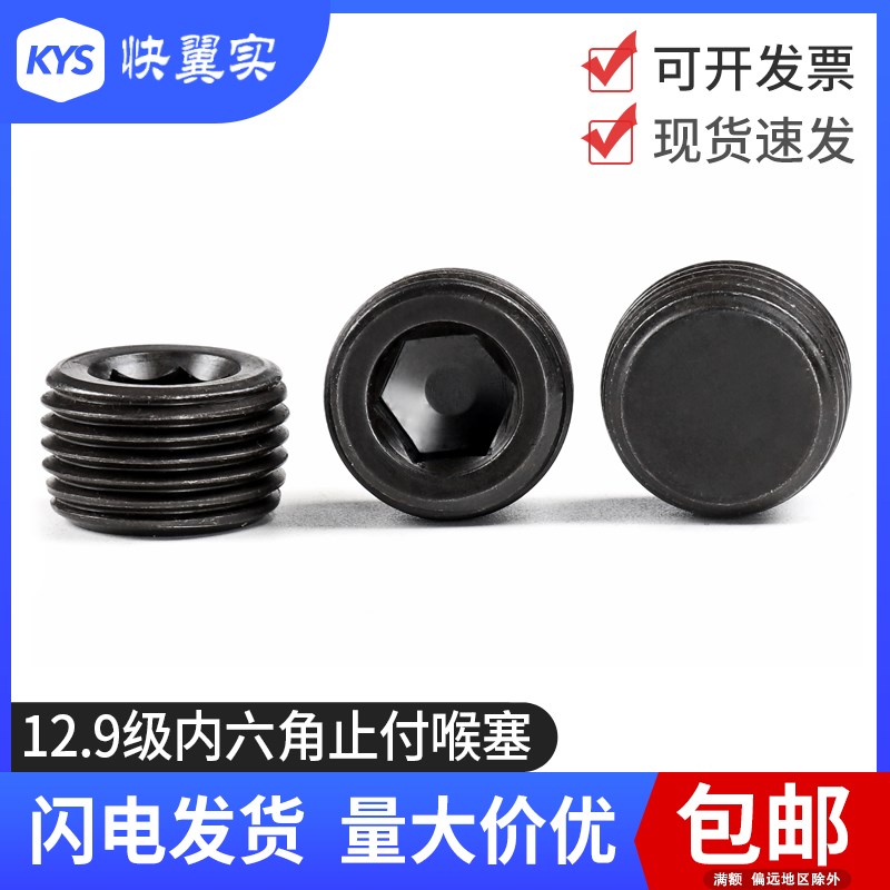 标准BSP公制喉塞螺丝12.9级内六角堵头止付PG1.5细牙通孔油堵螺塞