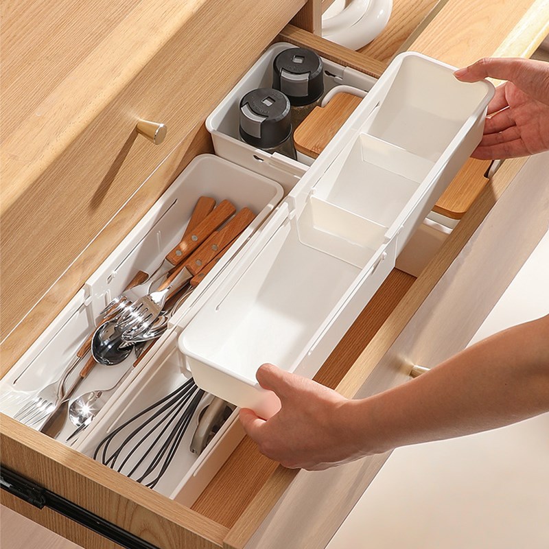 抽屉收纳盒厨房用筷勺餐具分格整理盒可伸缩橱柜内置伸缩式储物盒