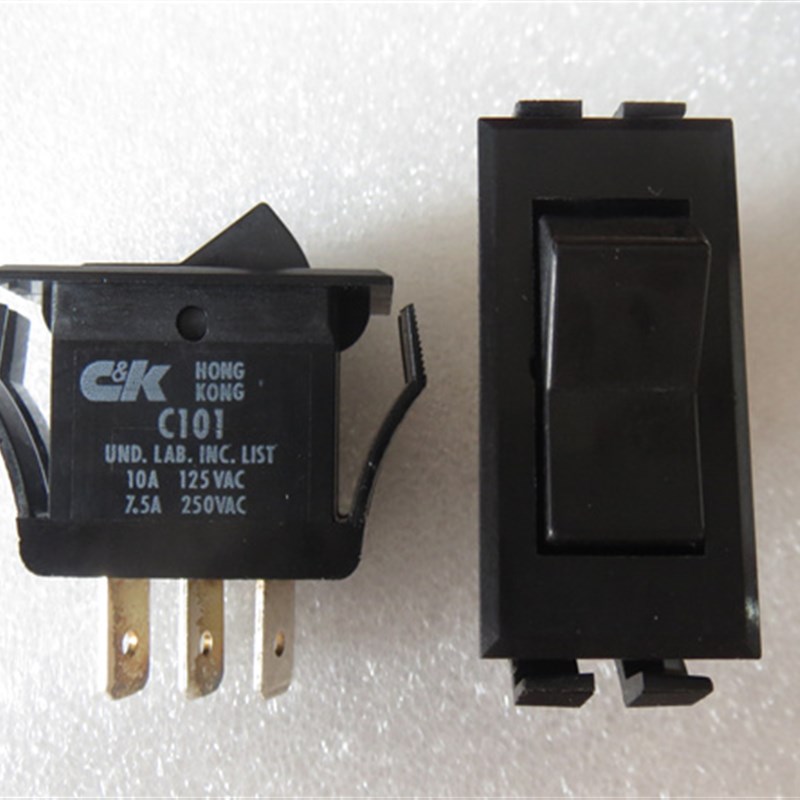 C101进口美国C&K船型开关3脚2档摇臂电源船形开关7.5A250V