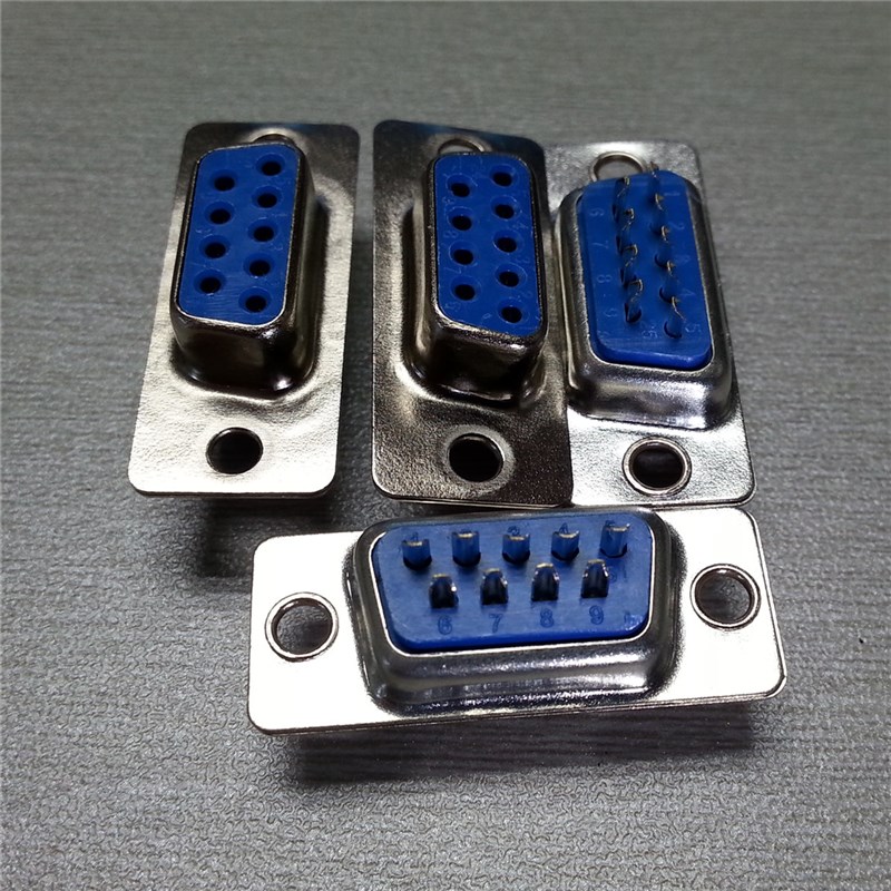 供应DB9P母头蓝色环保简易母座dsub9孔RS232串口连接器焊线式插座