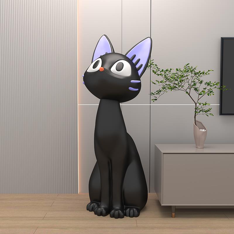 艺术黑猫咪客厅大型电视柜沙发旁边落地装饰品搬家开业送礼物摆件