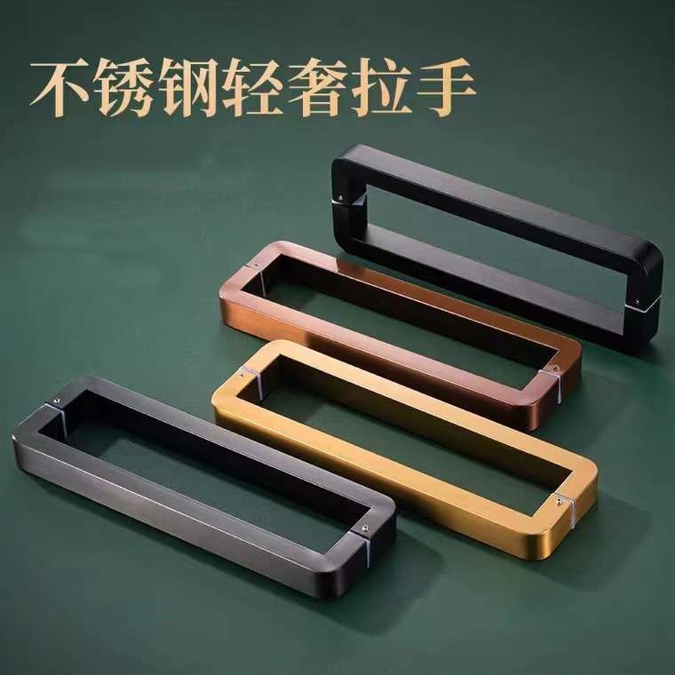 圆角新款加厚方管玻璃门把手地弹簧无框门金色不锈钢黑色大门拉手