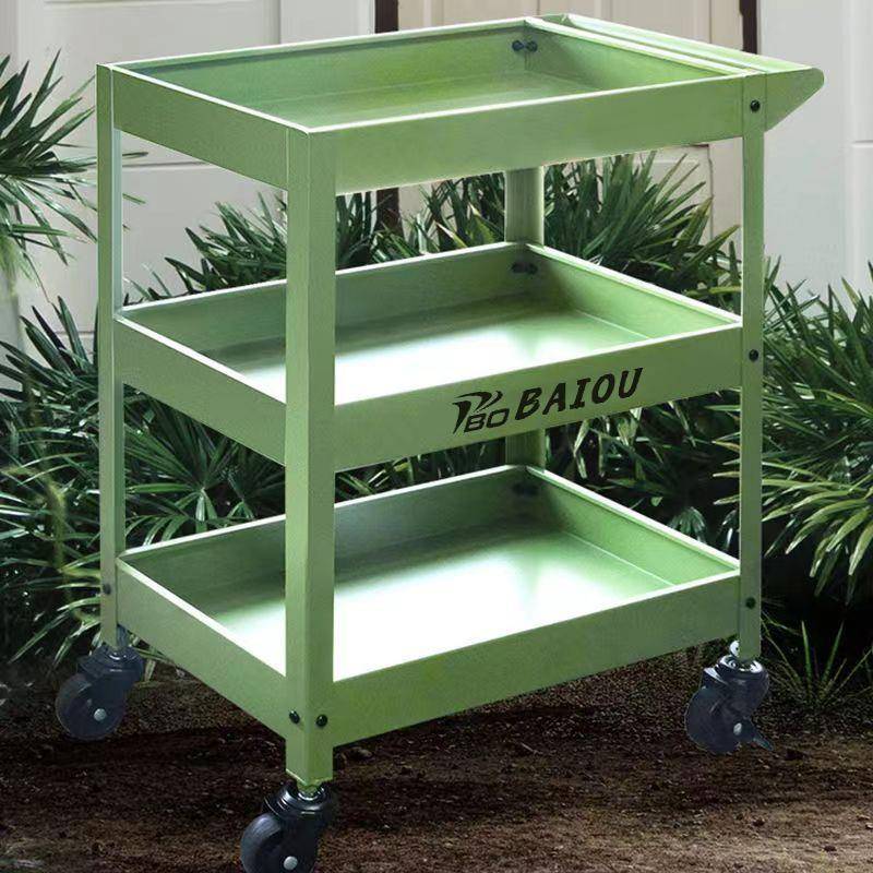 绿色三层小推车花架子绿植移动汽车收纳车多功能手推车工具车加厚