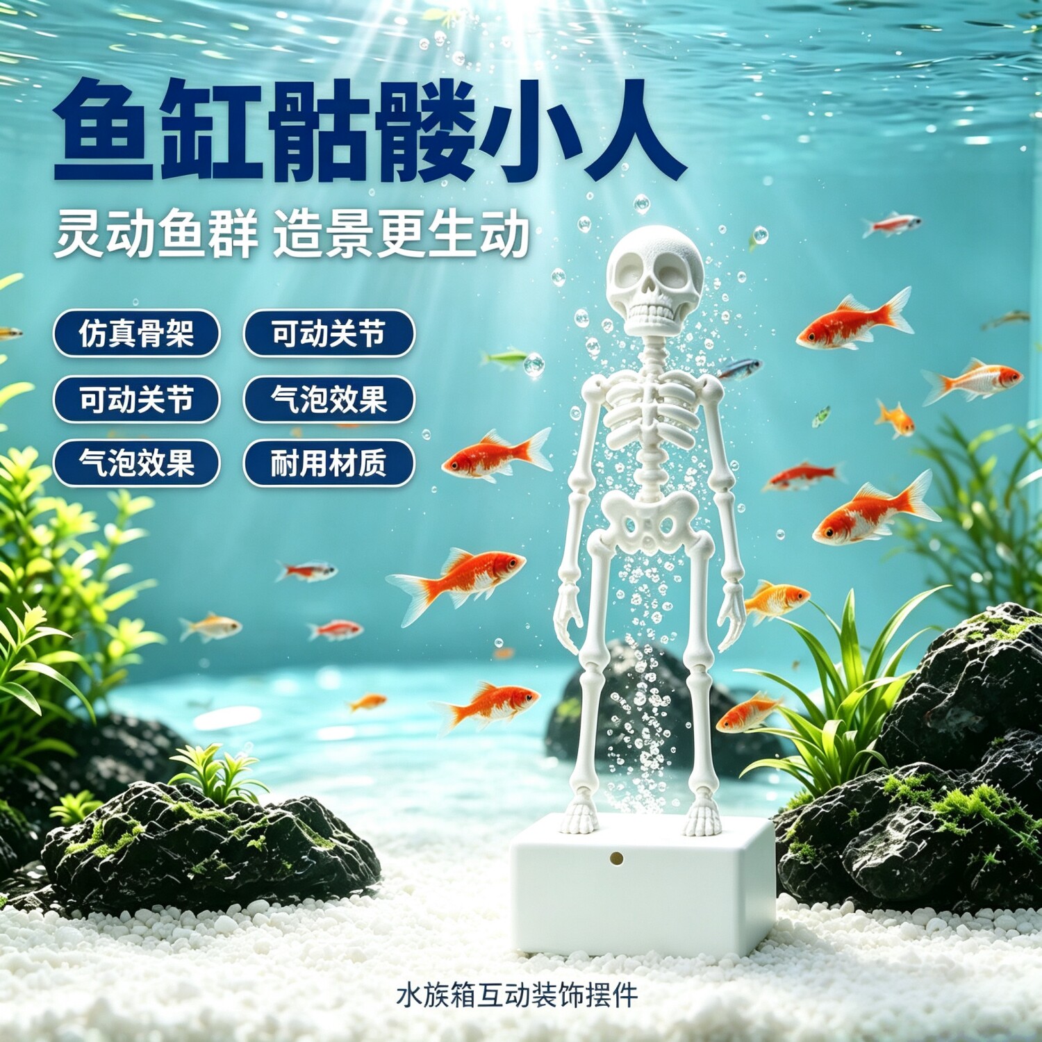 会跳舞骷髅鱼缸打氧造景摆件