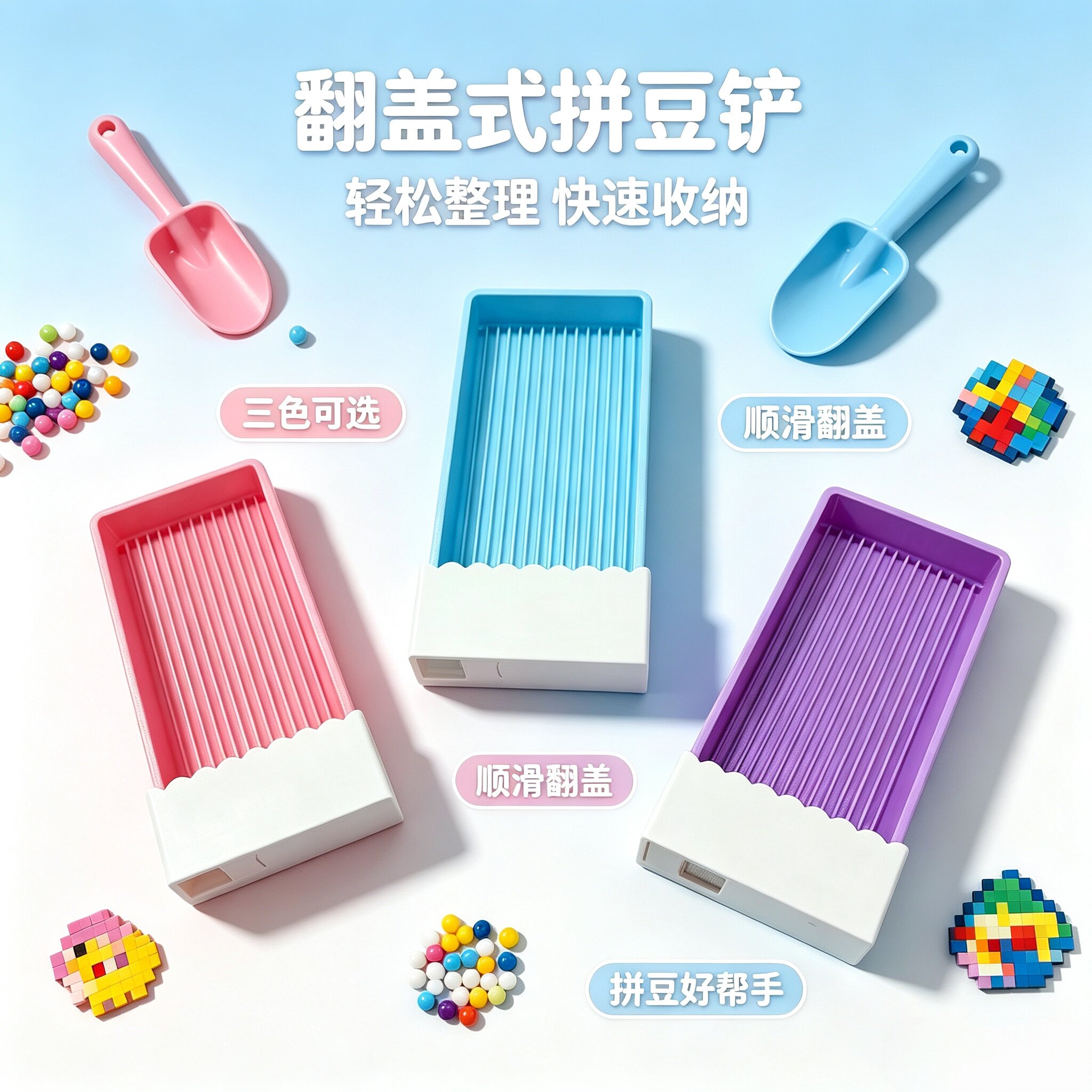 拼豆铲一体翻盖加长不卡丝