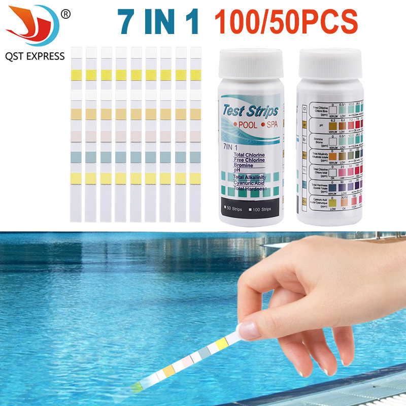7合1游泳池测试纸 ph试纸 水质检测试纸 余氯 ph 水质测试条 瓶装