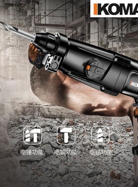 德国KOMAX轻型电锤电镐电钻三用多功能冲击钻大功率混凝土工业级