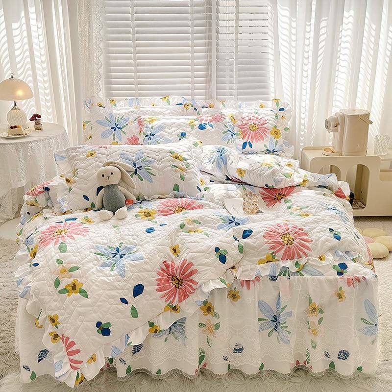 韩版全棉床笠式床裙二合一全套四件套纯棉花边被套床上4件套