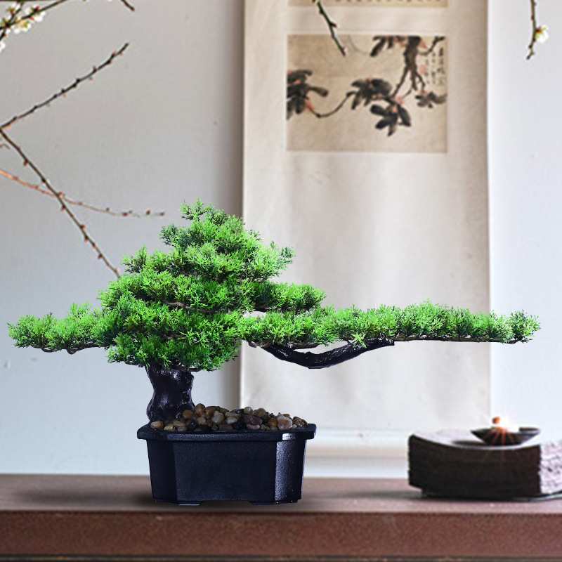 仿真盆景摆件假树盆栽大迎客松松树塑料假花盆栽仿真植物室内装饰