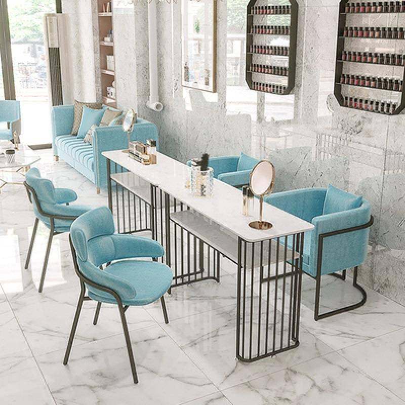 网红大理石美甲桌椅套装组合单双人修甲台简约铁艺桌子经