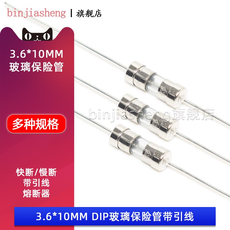 3.6*10mm带引脚玻璃保险管丝双帽250V T慢断F快断 1A 2 3.15A-10A