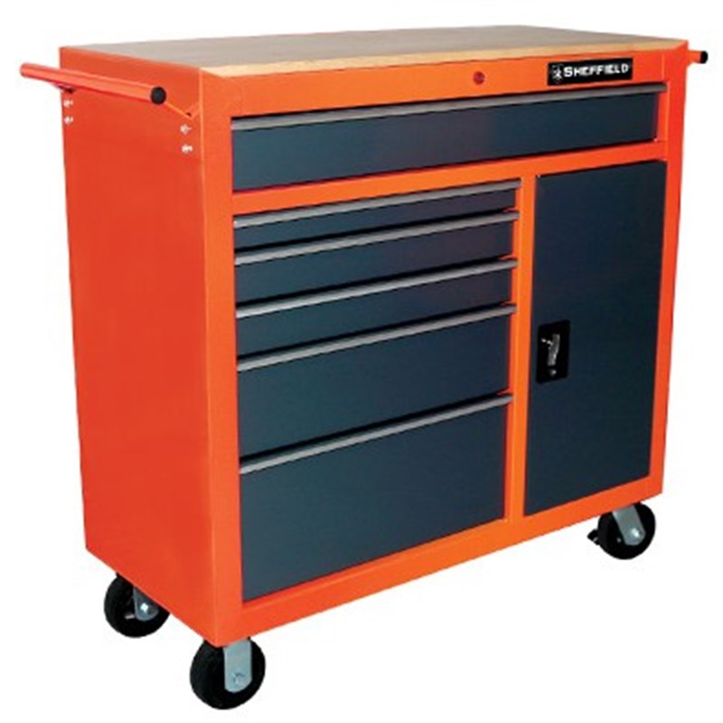 钢盾8抽屉工具车带自锁功能烤漆木质工作台工具推车S025008