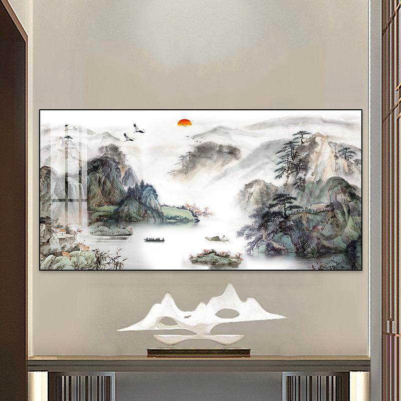 现代简约水墨画客厅装饰画山水名画办公室挂画流水生财公司挂画