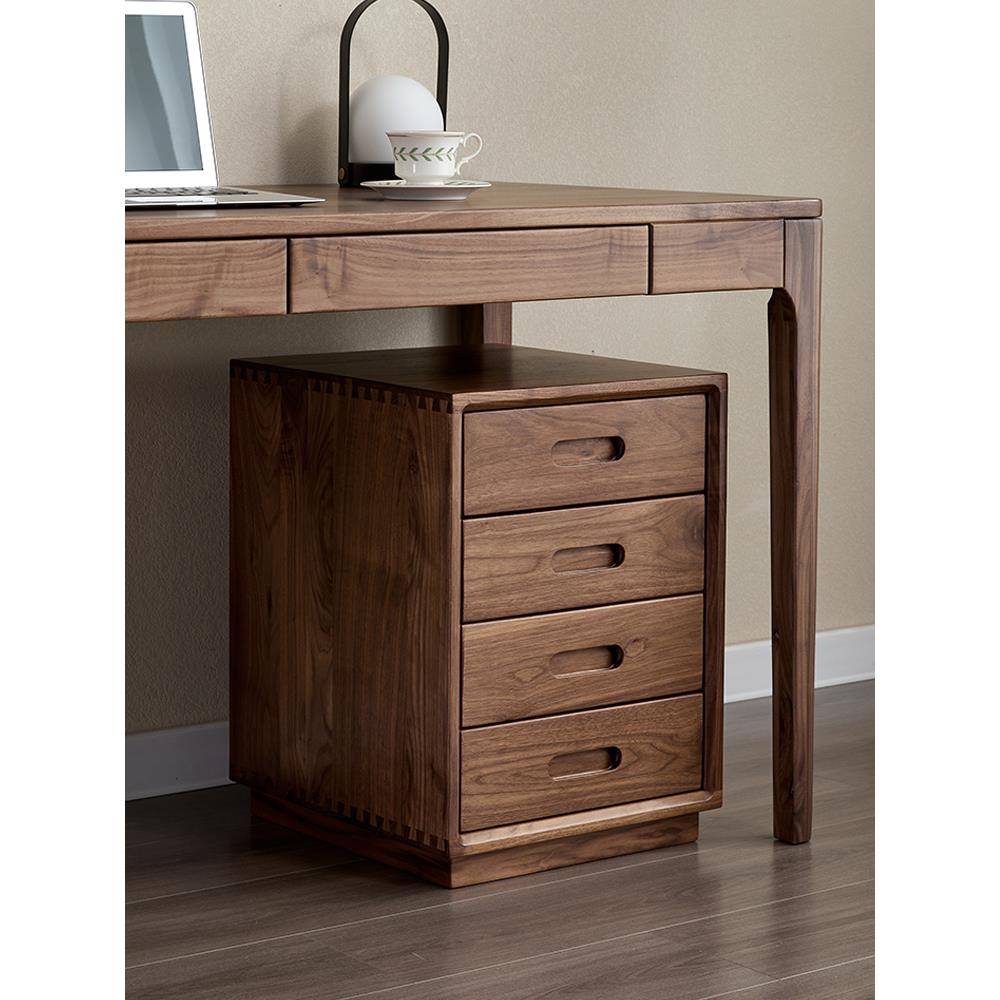 黑胡桃木桌下文件柜办公室四斗柜子打印机抽屉柜矮柜实木储物柜