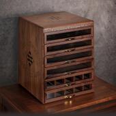 妙梵 G牌收纳柜 5o大人北美黑胡桃六抽十二抽文玩茶具收纳柜