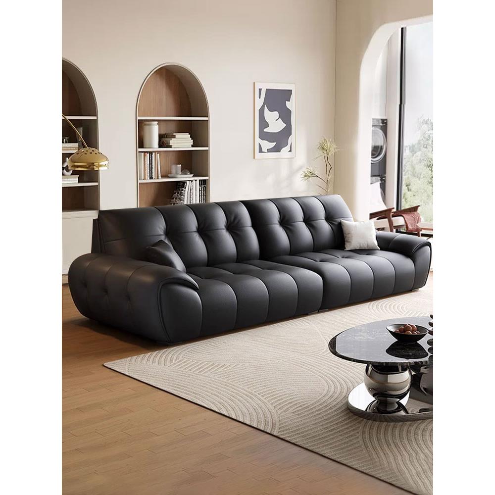 意大利Normcore现代简约首层牛皮沙发客厅直排大小公寓客厅沙发组