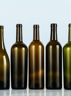红酒瓶空酒瓶500ml750ml墨绿色红酒瓶自酿葡萄酒果酒瓶送木塞胶帽