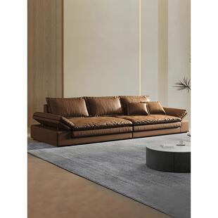 沙发客厅简约现代家居超大坐式深乳胶网红猫抓皮层真皮沙发帆船