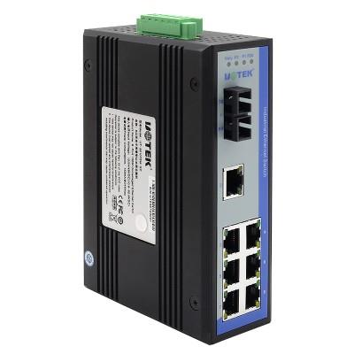 宇泰UT-62107SM/MM 单多模网路收发器1光7电百兆工业级以太交换机