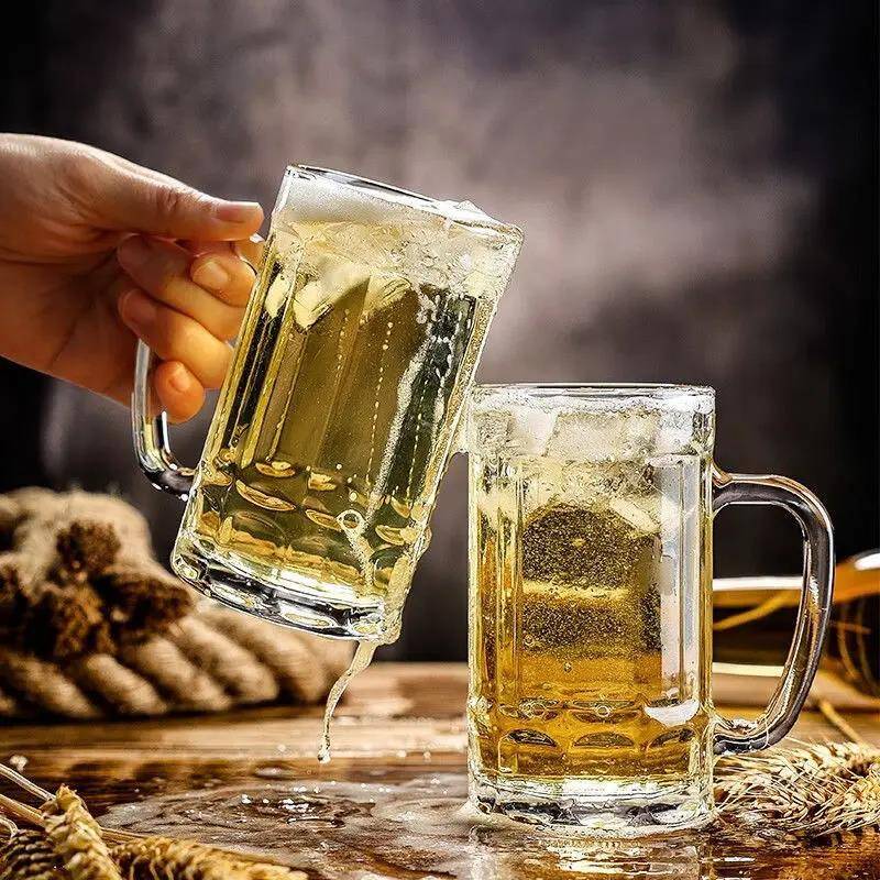 【买一送一】玻璃啤酒杯带手柄大容量加厚扎啤杯透明高颜值水杯子