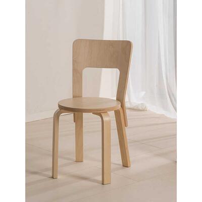 北欧经典artek设计师餐厅餐椅中古ins实木chair66家用靠背椅子