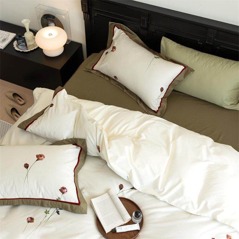 美式数码印花玫瑰花卉轻奢全棉100支长绒棉缎纹四件套复古田园风