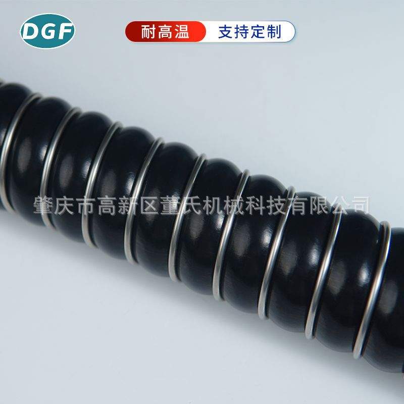 大口径四氟波纹管不锈钢钢丝缠绕黑色直段波纹管非标套管PTFE软管