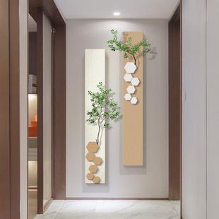 立体砂岩带绿植组合挂画奶油风竖版走廊尽头玄关装饰画过道长条画