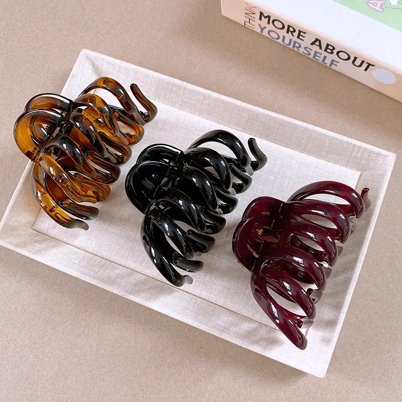 简约亚克力南瓜条纹镂空发夹韩系气质抓夹时尚潮流高级感发饰