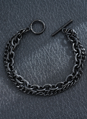 嘻哈潮流古巴链钛钢麻花链龙虾扣黑色nk手链 欧美男士不锈钢手链