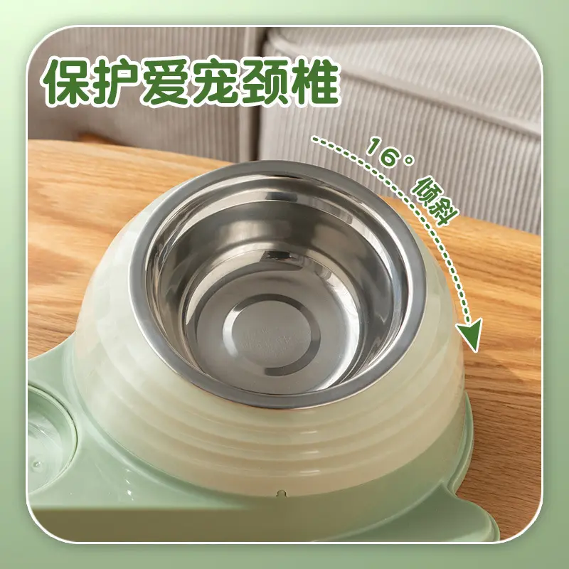 新款蜗牛造型猫碗慢食碗宠物饮水器猫粮双碗防打翻水粮一体