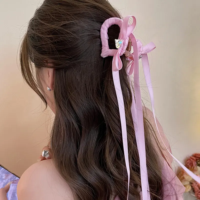 芭蕾风爱心镶钻飘带发夹气质时尚潮流抓夹甜美小清新发饰