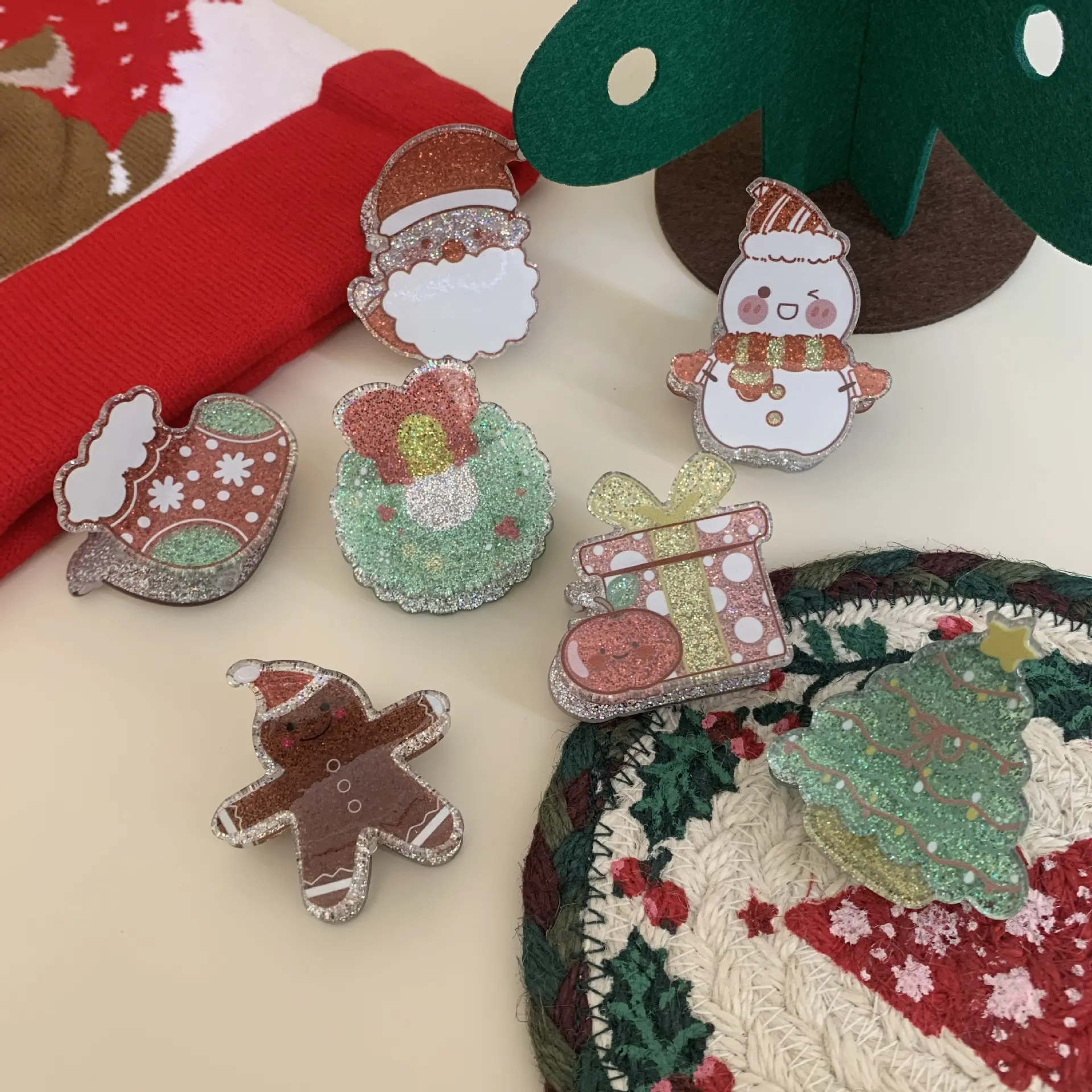 圣诞新款亚克力圣诞老人麋鹿抓夹可爱圣诞节发夹夹发饰女