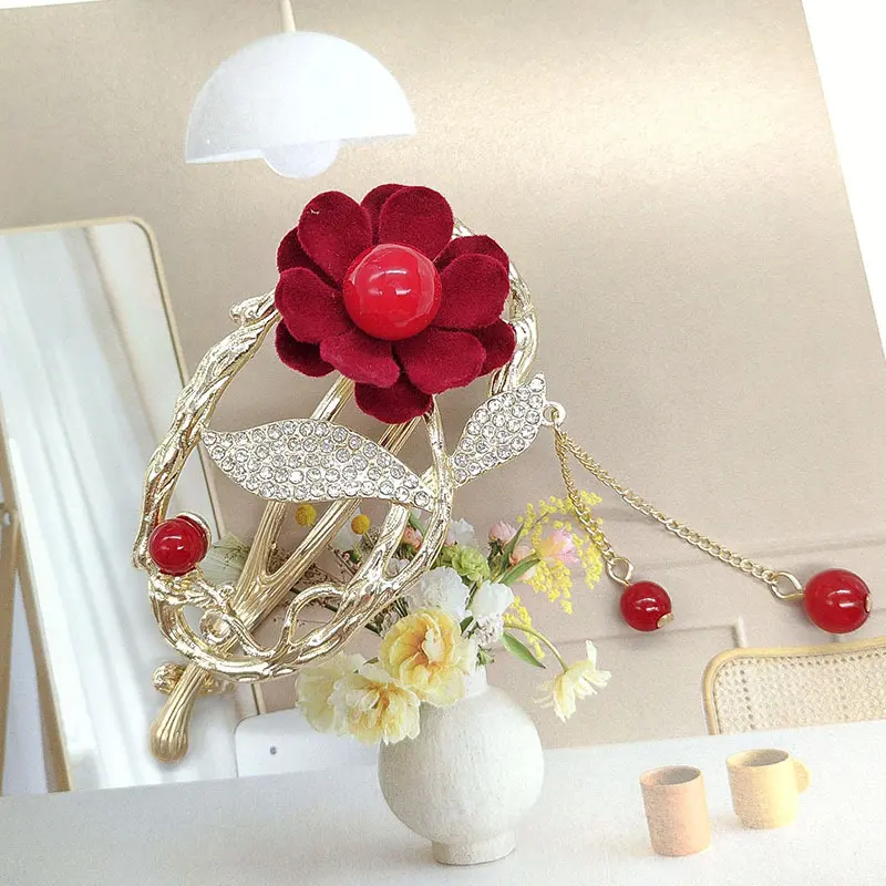 新款植绒扭扭一字夹时级气质盘发发夹复古发卡头饰发饰女